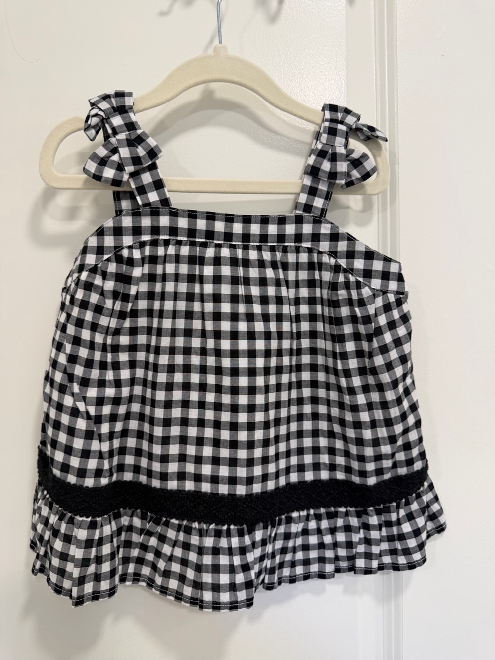 Janie and Jack Black and White Gingham Tie-Strap Tank